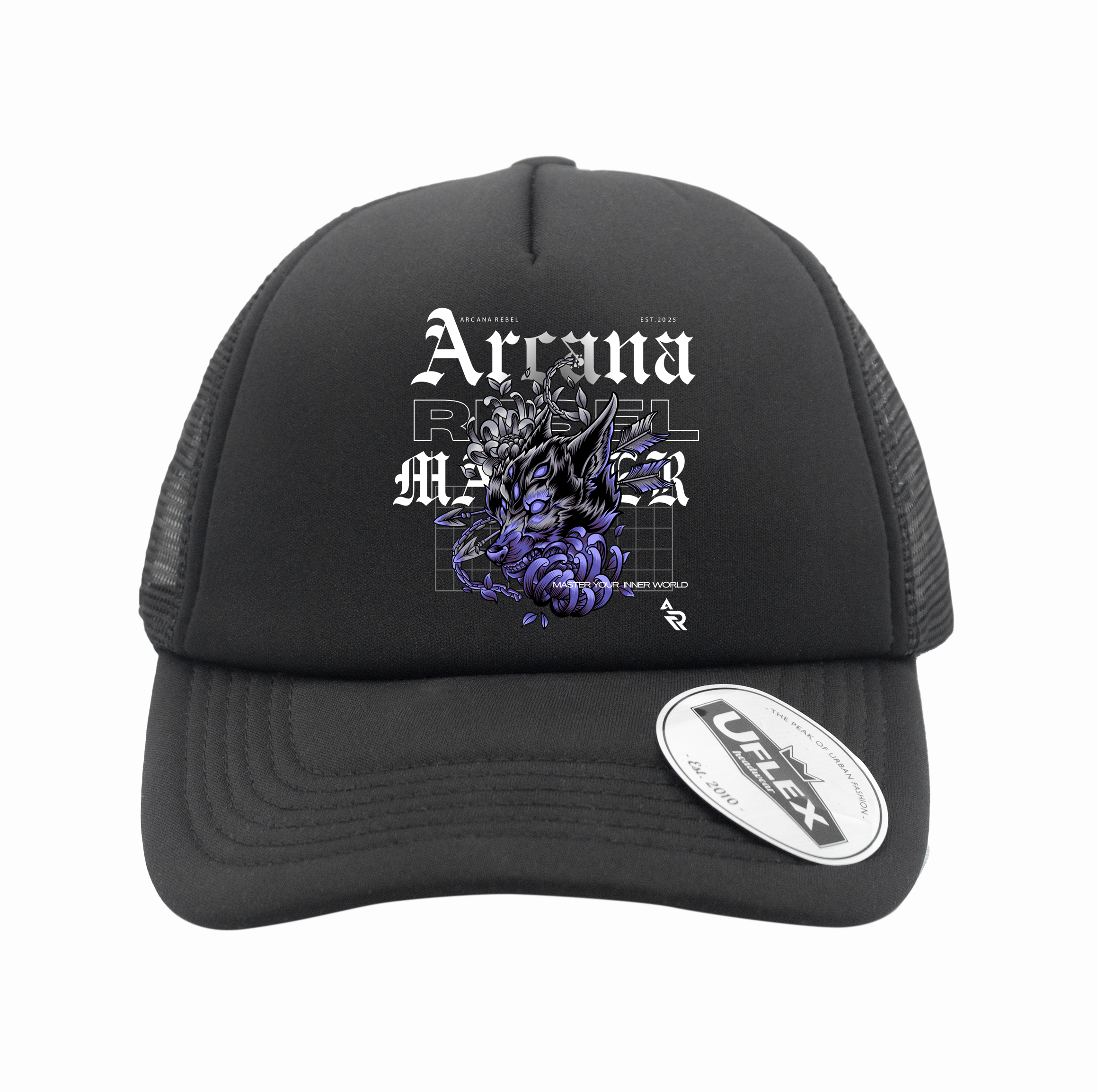 Black Trucker Wolf Cap